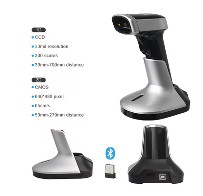เครื่องสแกนรหัสบาร์โค้ดแบบไร้สาย Bluetooth สําหรับอุปกรณ์มือถือ เครื่องอ่านรหัส QR 2 มิติ พร้อมเครื่องชาร์จ